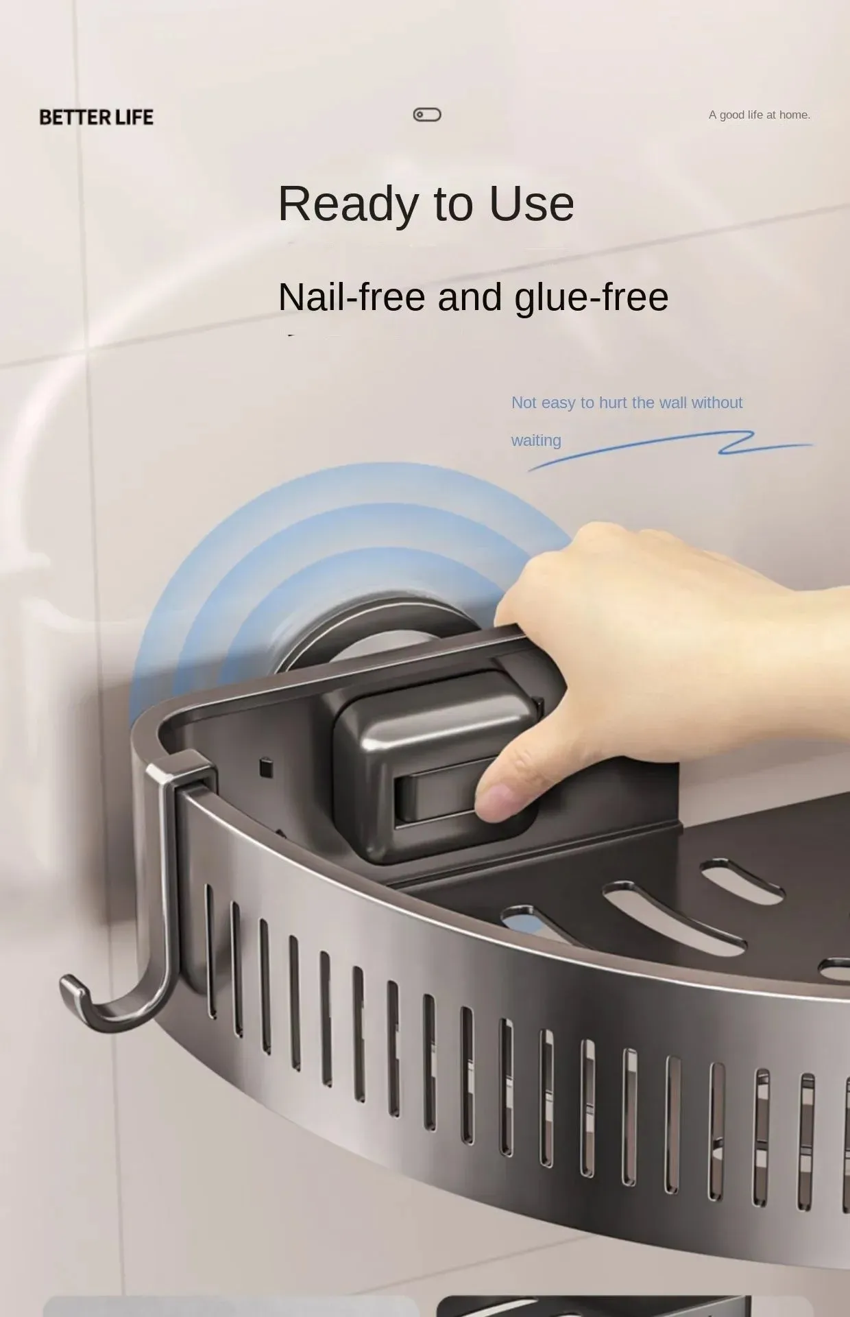 ELMAS Wall-Mounted Aluminum Shower Organizer - No Drill Storage