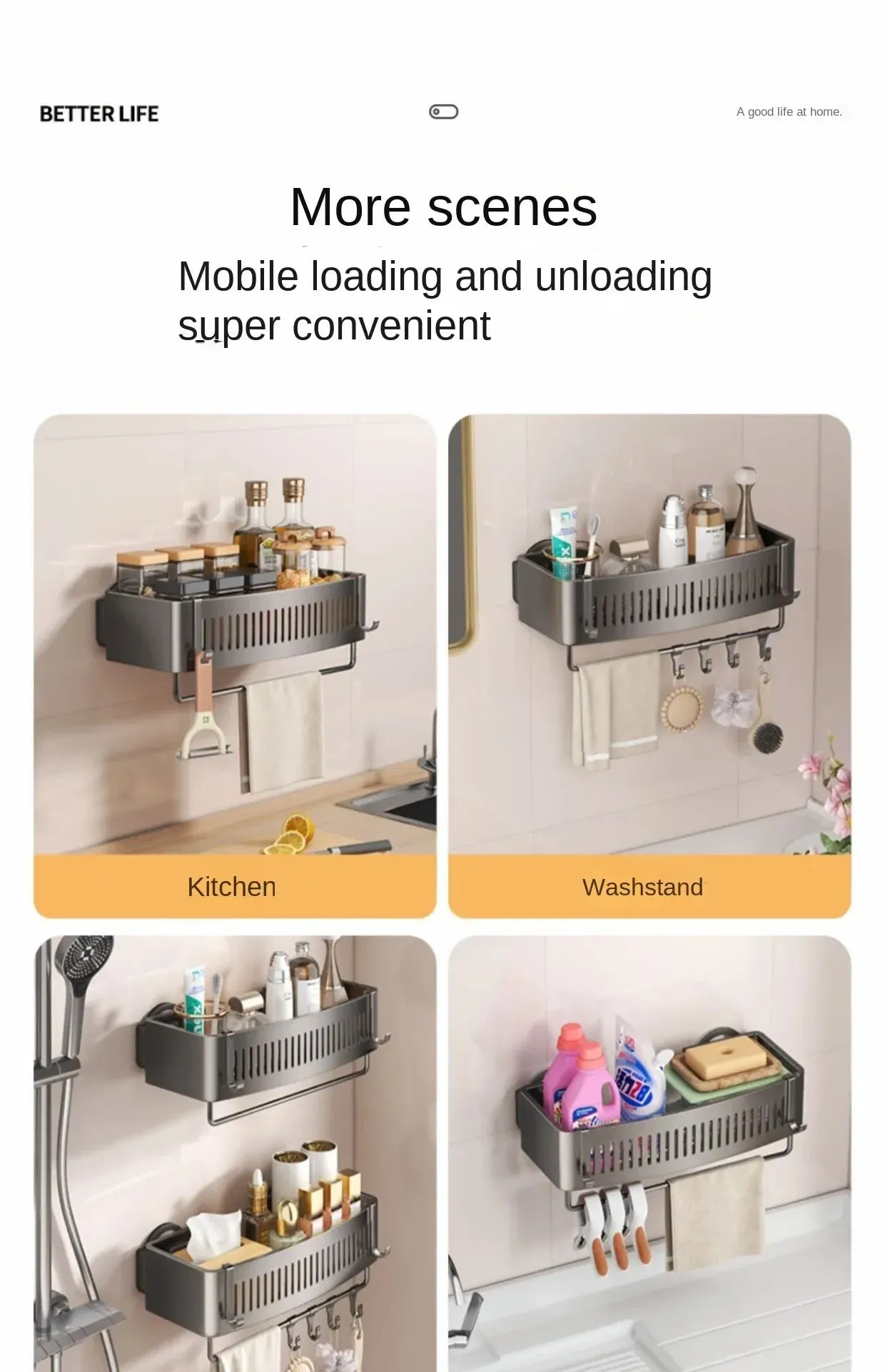 ELMAS Wall-Mounted Aluminum Shower Organizer - No Drill Storage