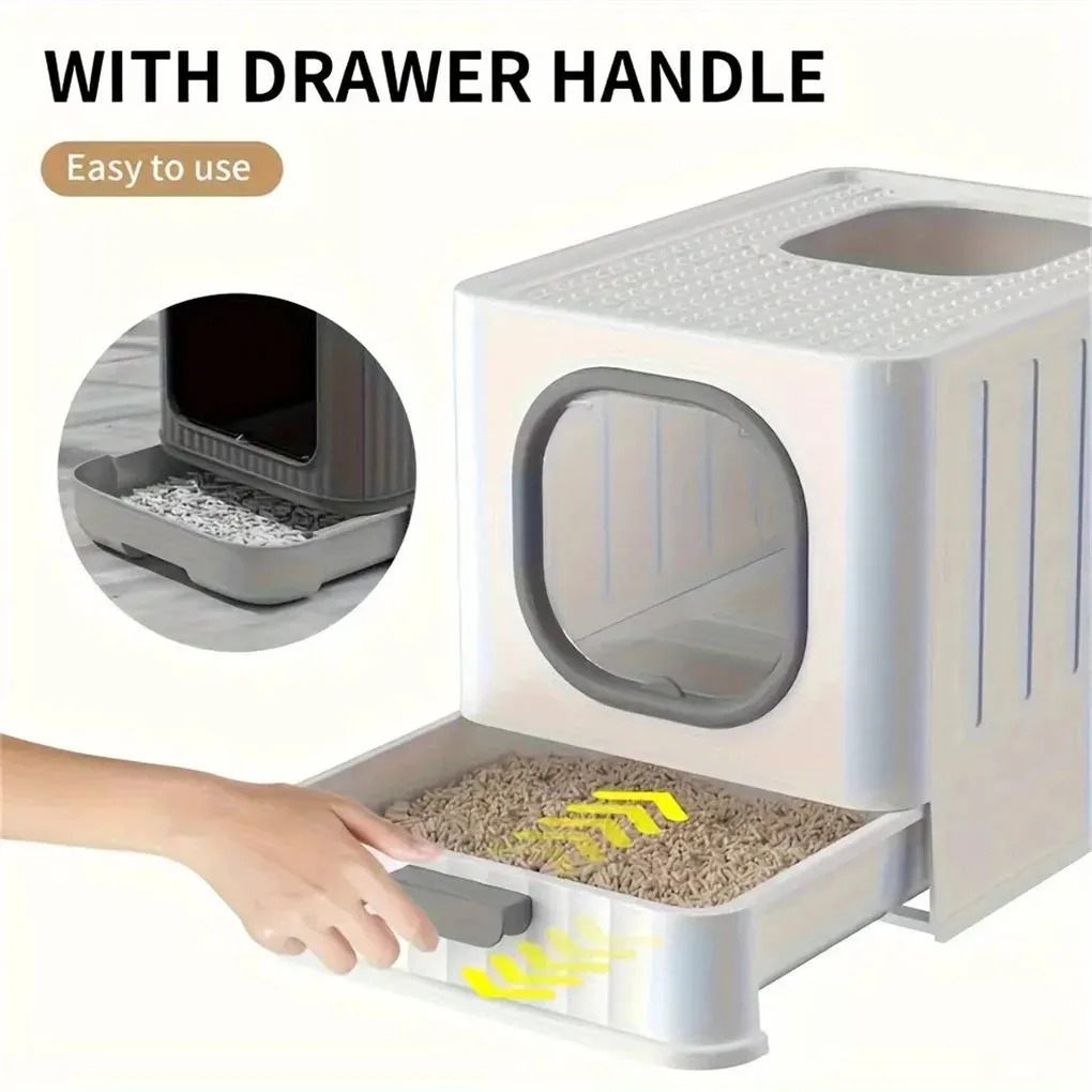 Enclosed Cat Litter Box Pull Out Drawer Scoop