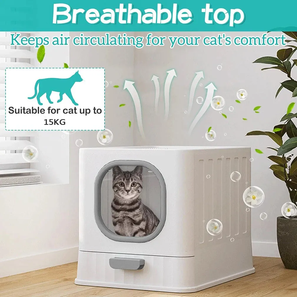 Enclosed Cat Litter Box Pull Out Drawer Scoop