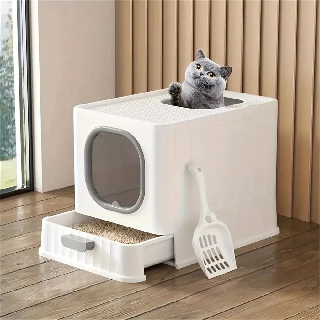 Enclosed Cat Litter Box Pull Out Drawer Scoop