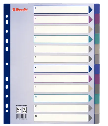 Esselte Divider A4 Polypropolene 12 Tabs