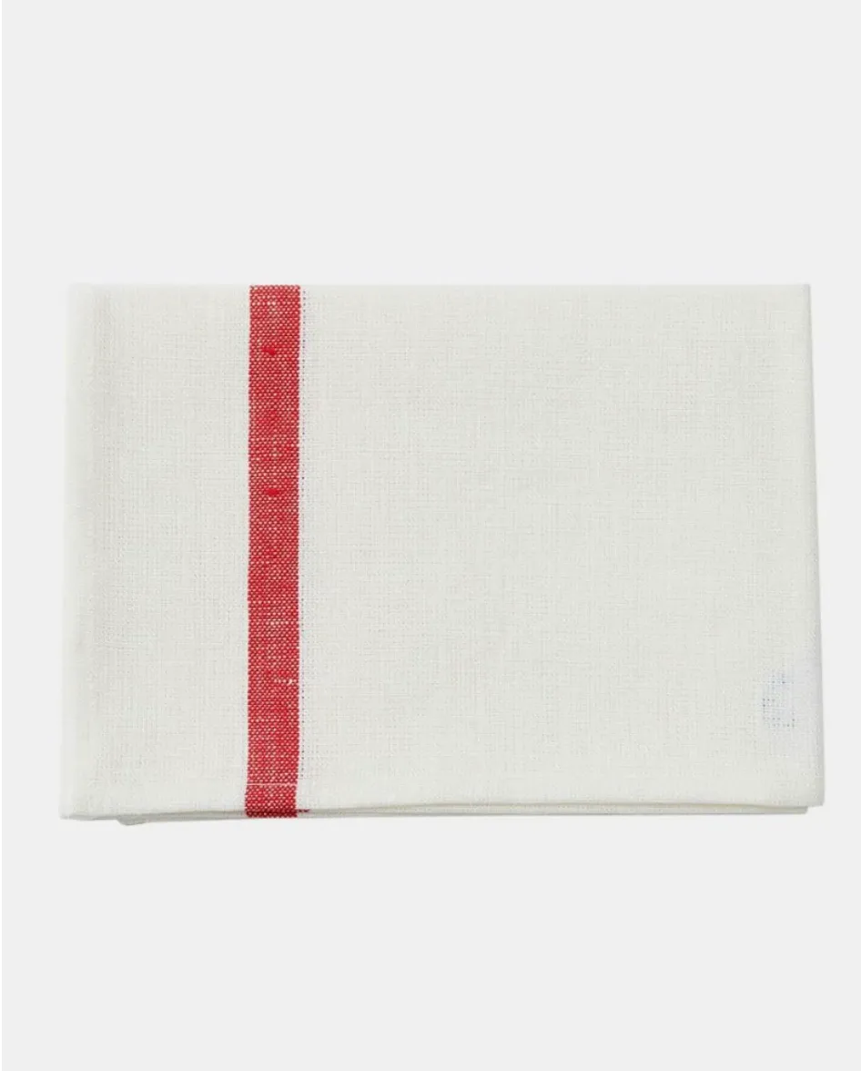 Fog Linen :: Kitchen Cloth, White w/Red Stripe