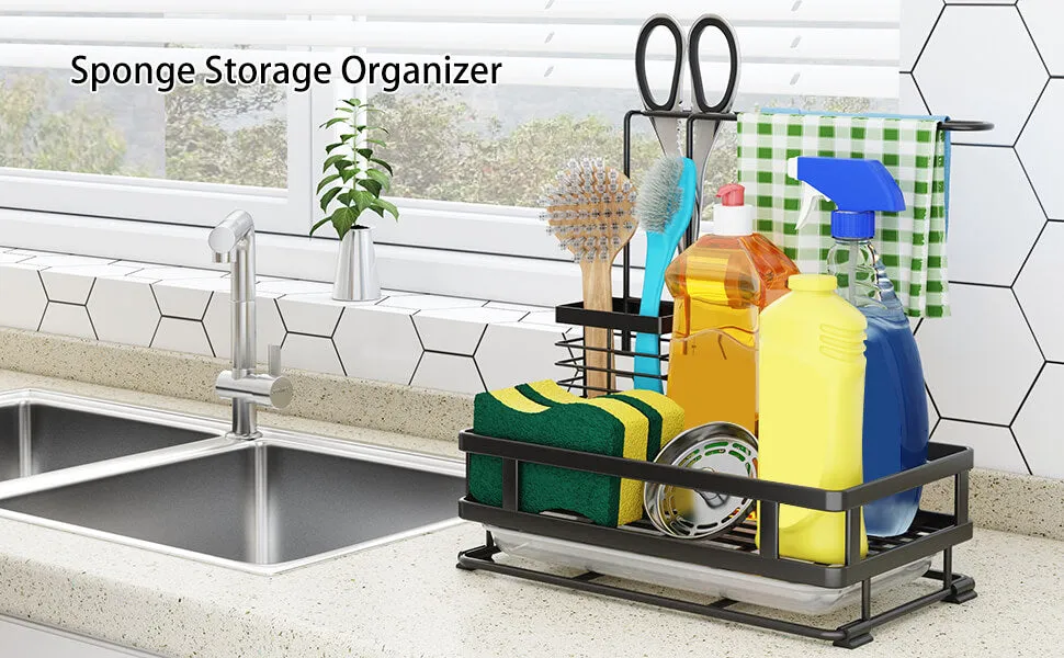 Godboat Kitchen Sink Organizer - Sponge Holder for Kitchen Sink, Non-Slip Kitchen Caddy Sink Organizer, 304 Stainless Steel, Kitchen Gadgets for RV & Camping, Gifts for Women, Mom, Mothers Day