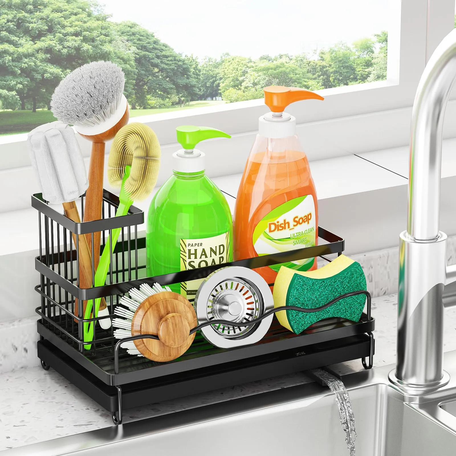 Godboat Kitchen Sink Organizer - Sponge Holder for Kitchen Sink, Non-Slip Kitchen Caddy Sink Organizer, 304 Stainless Steel, Kitchen Gadgets for RV & Camping, Gifts for Women, Mom, Mothers Day