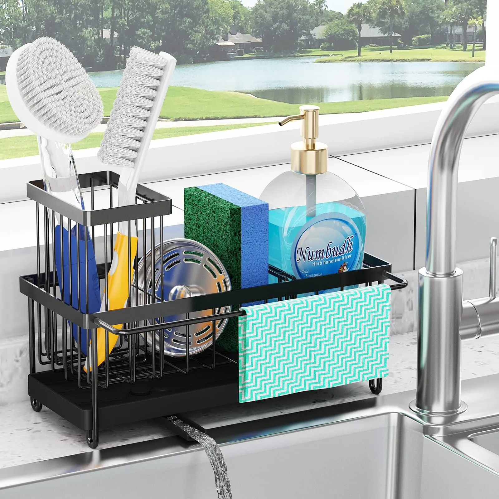 Godboat Kitchen Sink Organizer - Sponge Holder for Kitchen Sink, Non-Slip Kitchen Caddy Sink Organizer, 304 Stainless Steel, Kitchen Gadgets for RV & Camping, Gifts for Women, Mom, Mothers Day