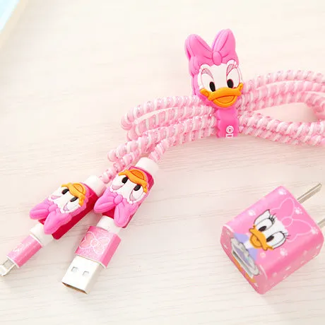 Good Gifts Lovely Cartoon USB Cable Earphone Protector Set with Cable Winder stickers Spiral Cord protector For iphone 5 6 6s 7