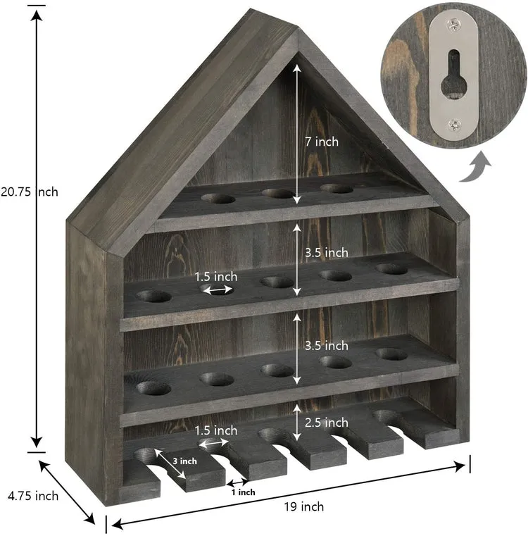 Gray Wood Home Plate-Shaped Wall Mounted Baseball and Bat Storage Display Shelf Rack