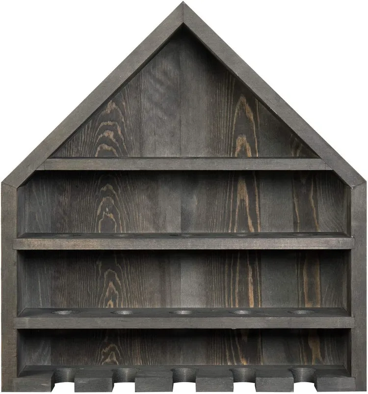 Gray Wood Home Plate-Shaped Wall Mounted Baseball and Bat Storage Display Shelf Rack