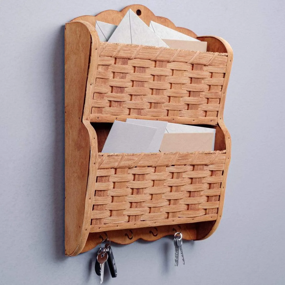 Hanging Mail Organizer | Amish Wall Mount Mail Basket w/Key Hooks