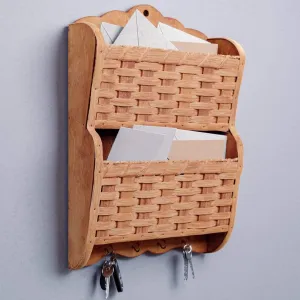 Hanging Mail Organizer | Amish Wall Mount Mail Basket w/Key Hooks