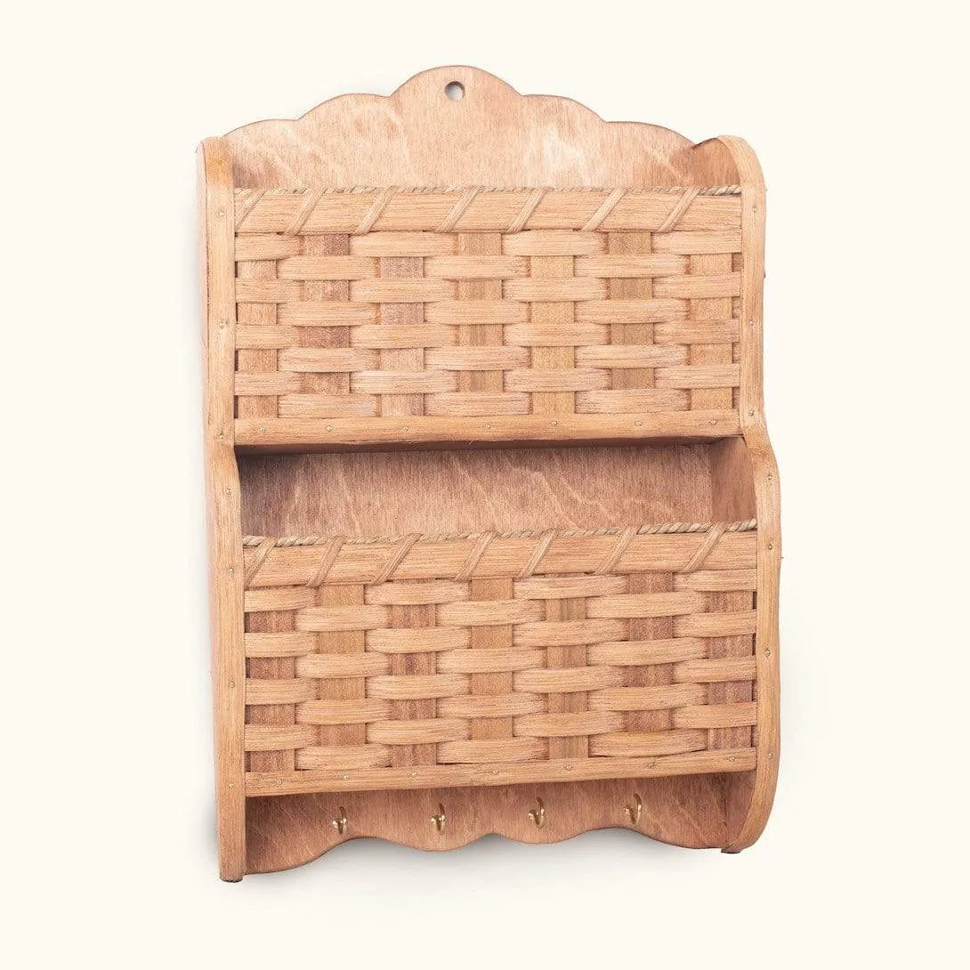 Hanging Mail Organizer | Amish Wall Mount Mail Basket w/Key Hooks