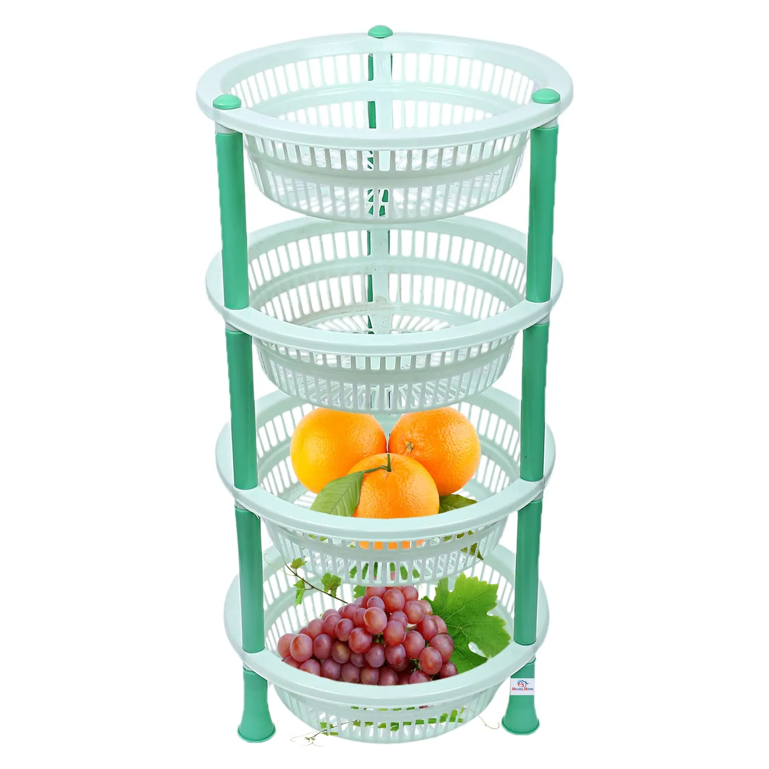 Heart Home Plastic 4-Tier Multi-Purpose Round Storage Basket, Organizer, Shelf Rack (Green)-50HH01715