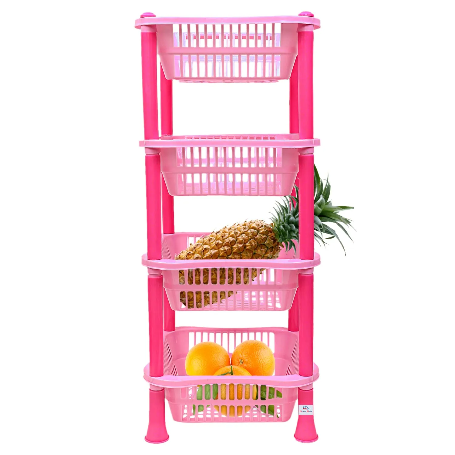 Heart Home Plastic 4-Tier Multi-Purpose Square Storage Basket, Organizer, Shelf Rack (Pink)-50HH01717