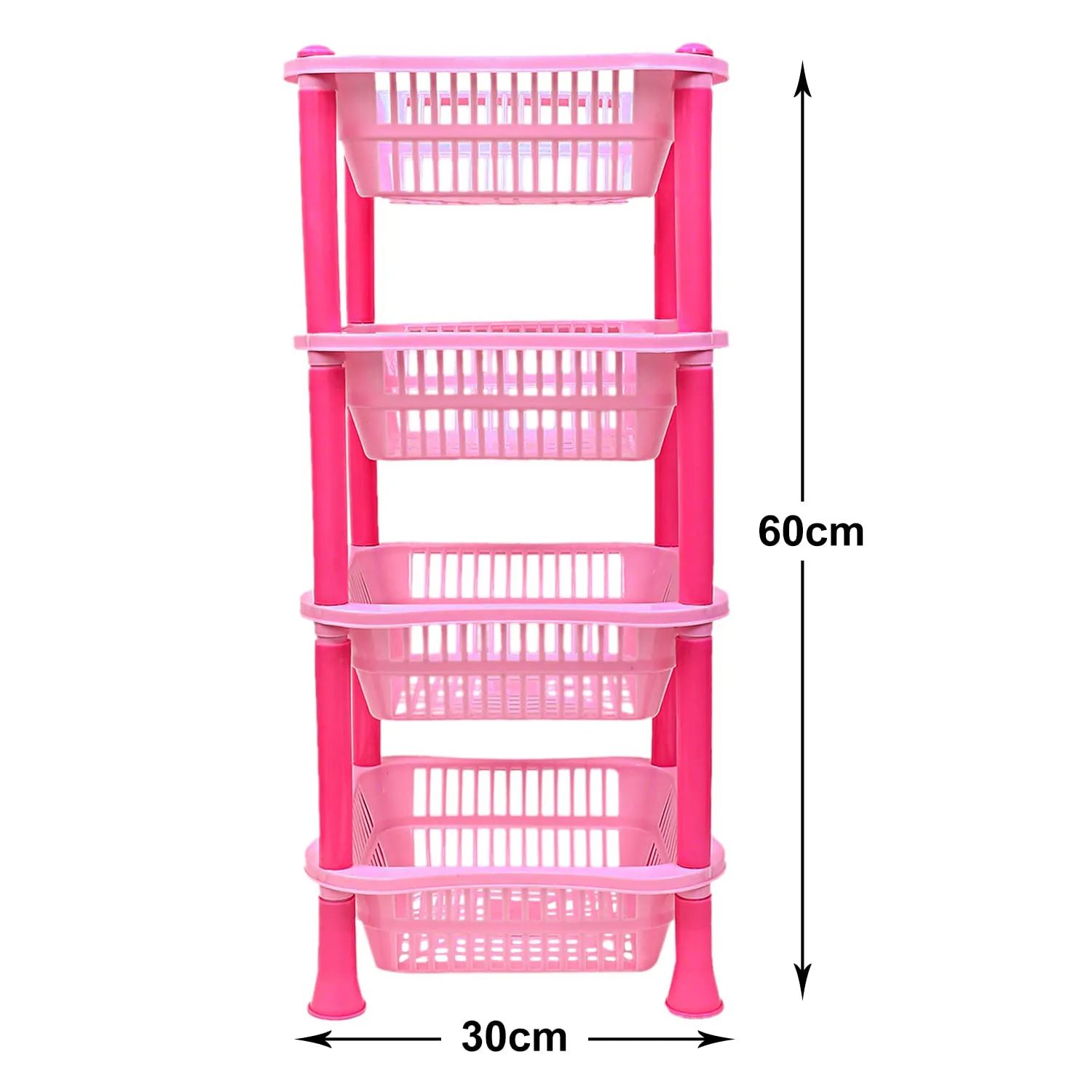 Heart Home Plastic 4-Tier Multi-Purpose Square Storage Basket, Organizer, Shelf Rack (Pink)-50HH01717