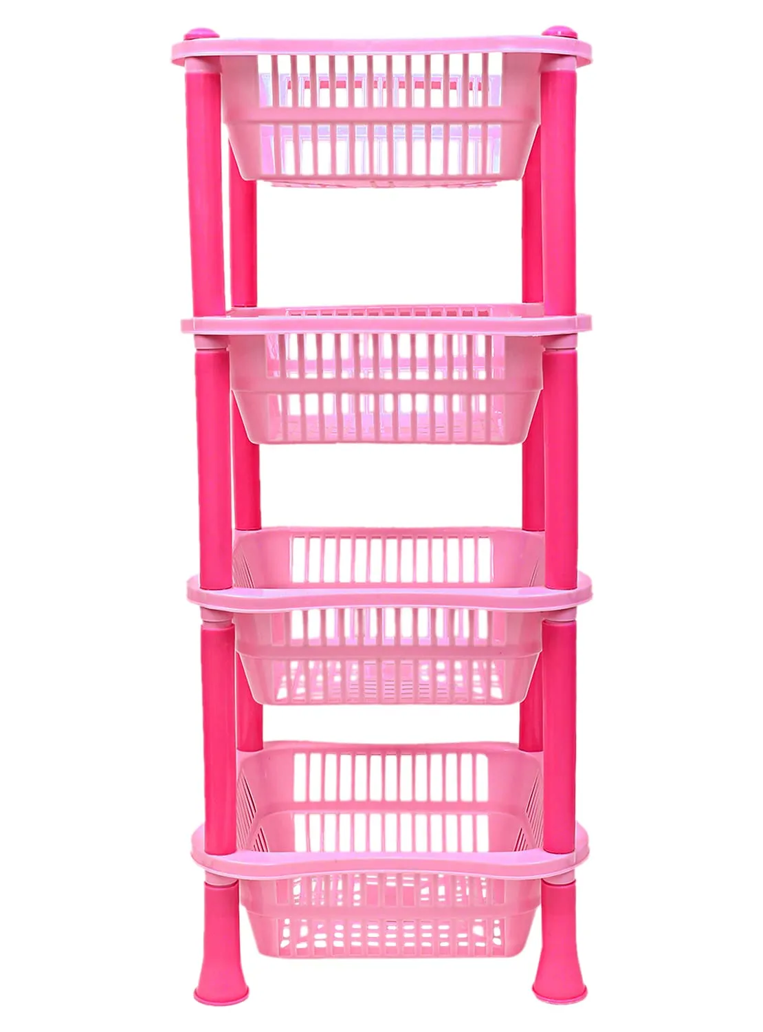 Heart Home Plastic 4-Tier Multi-Purpose Square Storage Basket, Organizer, Shelf Rack (Pink)-50HH01717