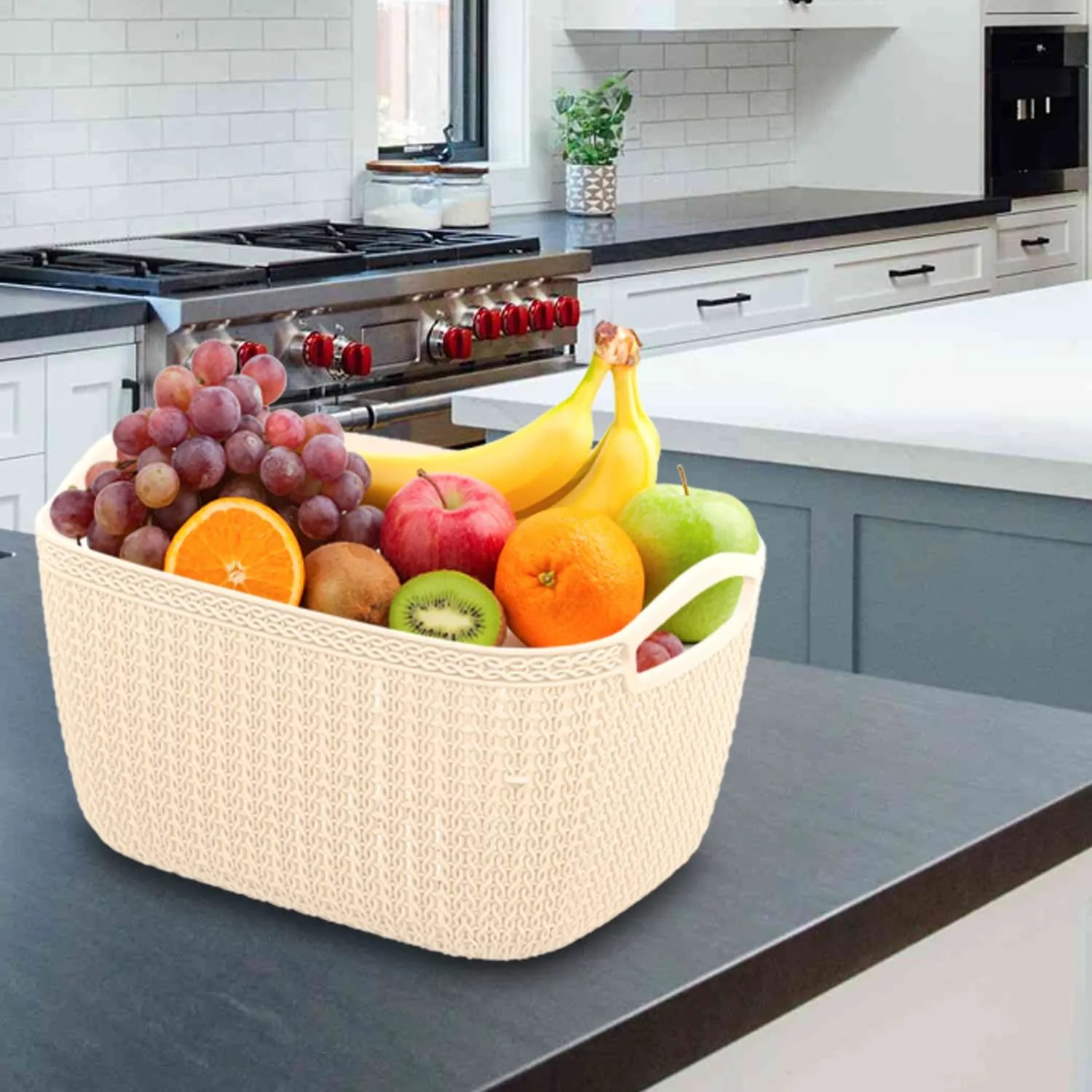 Heart Home Q-6 Multiuses Designer Unbreakable Plastic Storage Basket/Organizer/Bin For Home, Kitchen, Bathroom, Office Use Pack of 3 (Beach)-50HH01661
