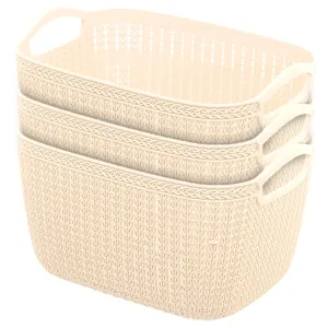 Heart Home Q-6 Multiuses Designer Unbreakable Plastic Storage Basket/Organizer/Bin For Home, Kitchen, Bathroom, Office Use Pack of 3 (Beach)-50HH01661