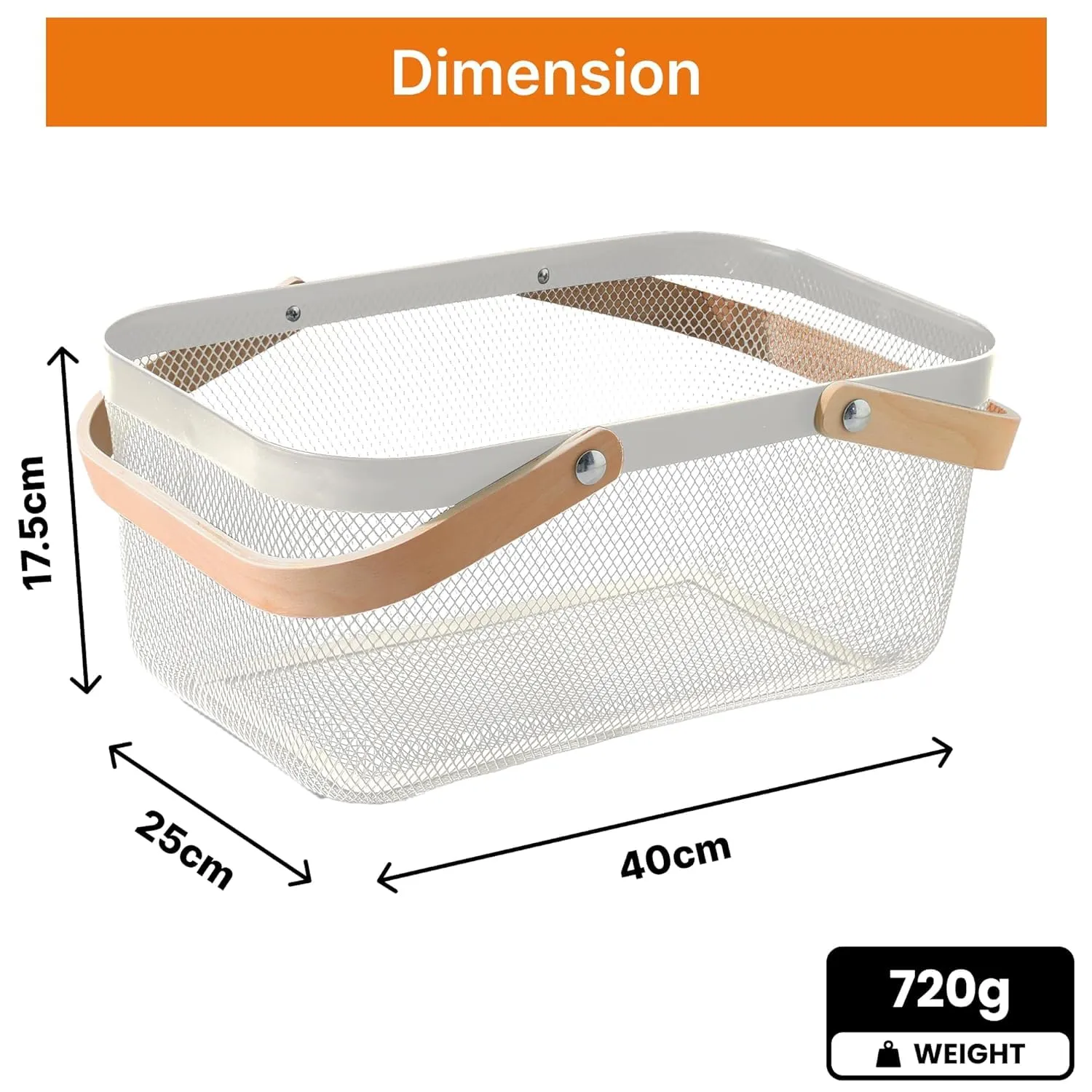 Homestic Metal Mesh Basket for Storage with wooden handle| 720gm | Fruit Basket and Vegetable Basket for Kitchen | Kitchen Organizer | Baskets for Organizing Home | White | Multipurpose |