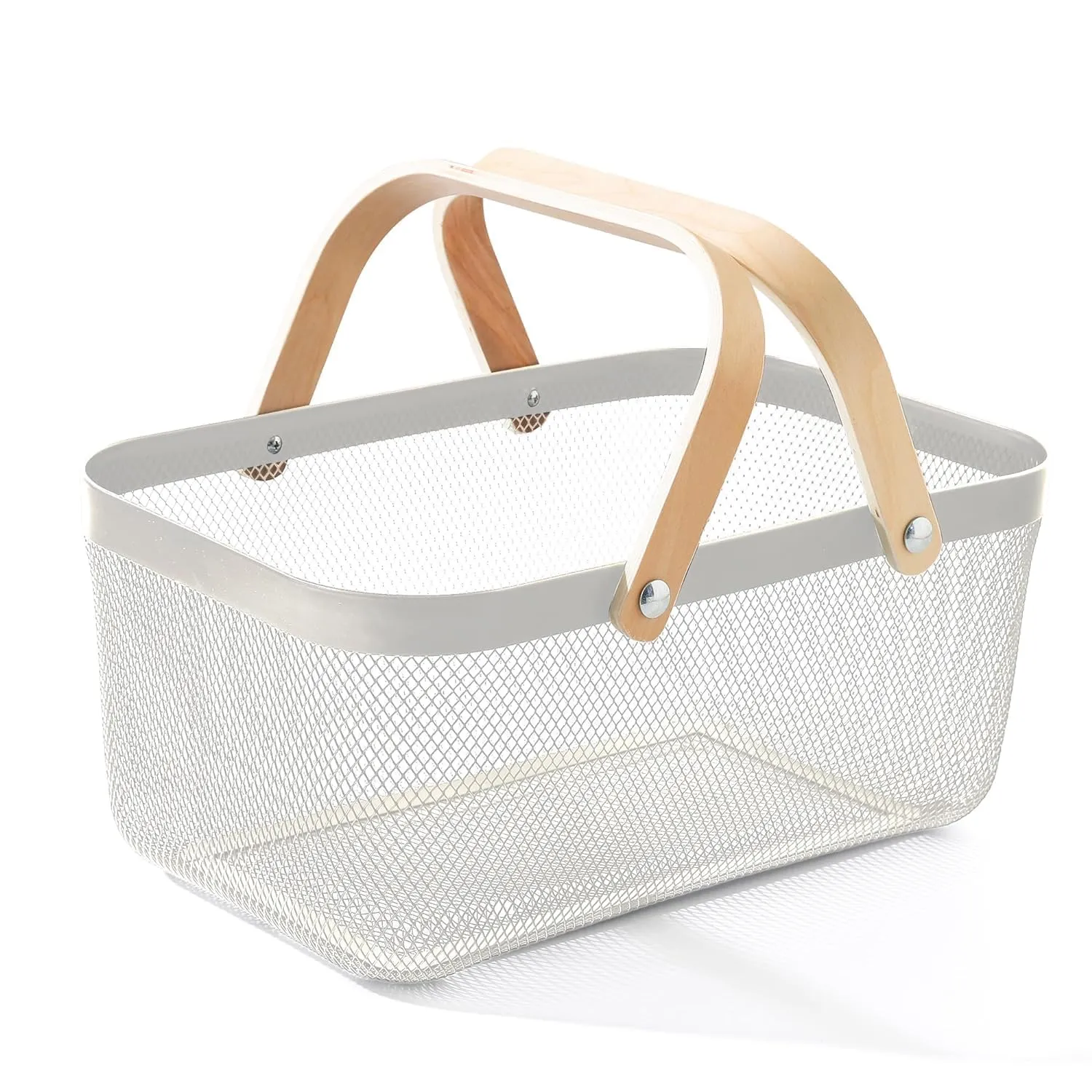 Homestic Metal Mesh Basket for Storage with wooden handle| 720gm | Fruit Basket and Vegetable Basket for Kitchen | Kitchen Organizer | Baskets for Organizing Home | White | Multipurpose |