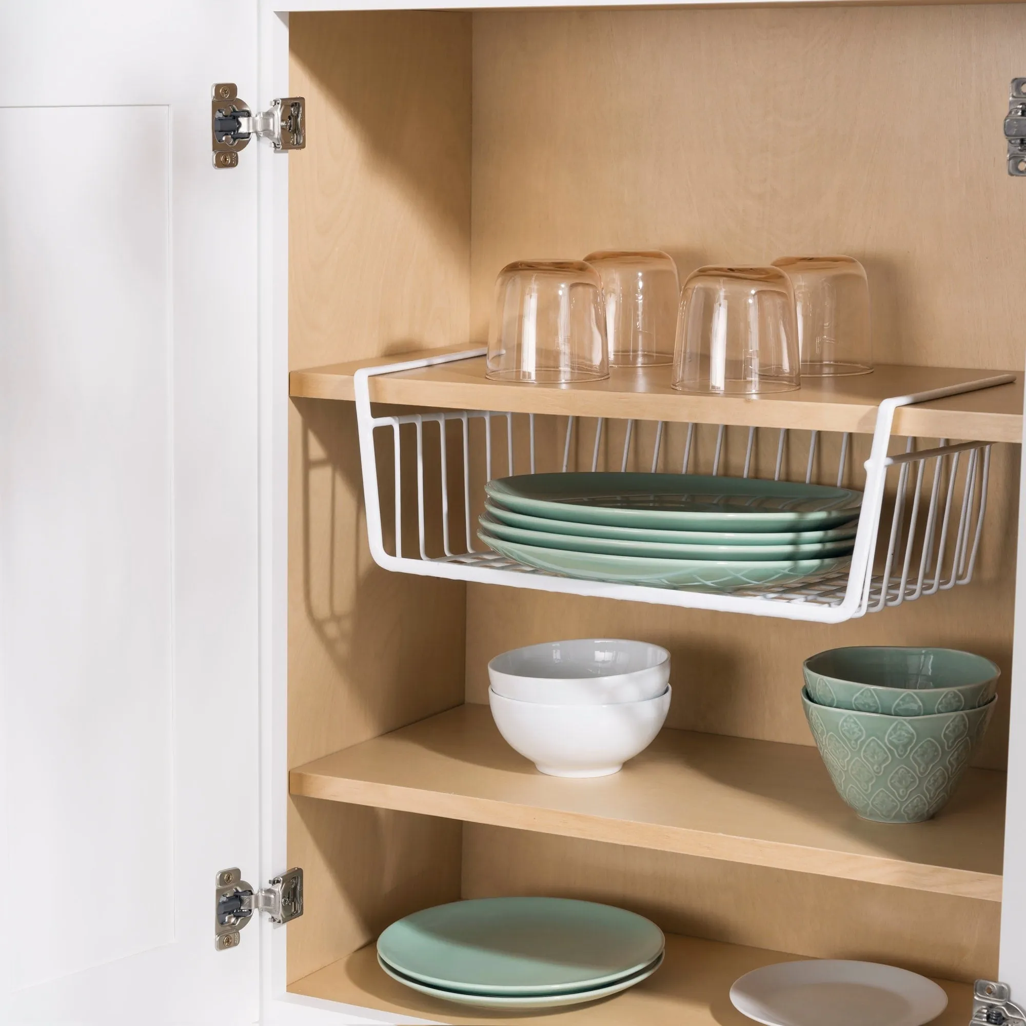 Instant Storage Large Under the Shelf  Rust-Proof Wire Vinyl Coated Steel Basket Organizer, White