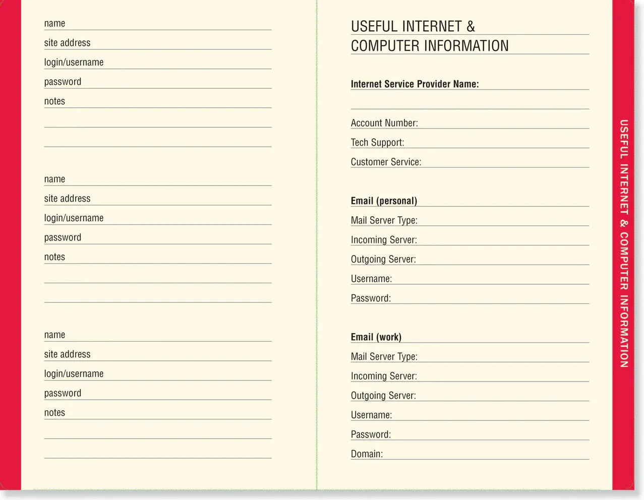 Internet Address & Password Logbook - (black or blue)