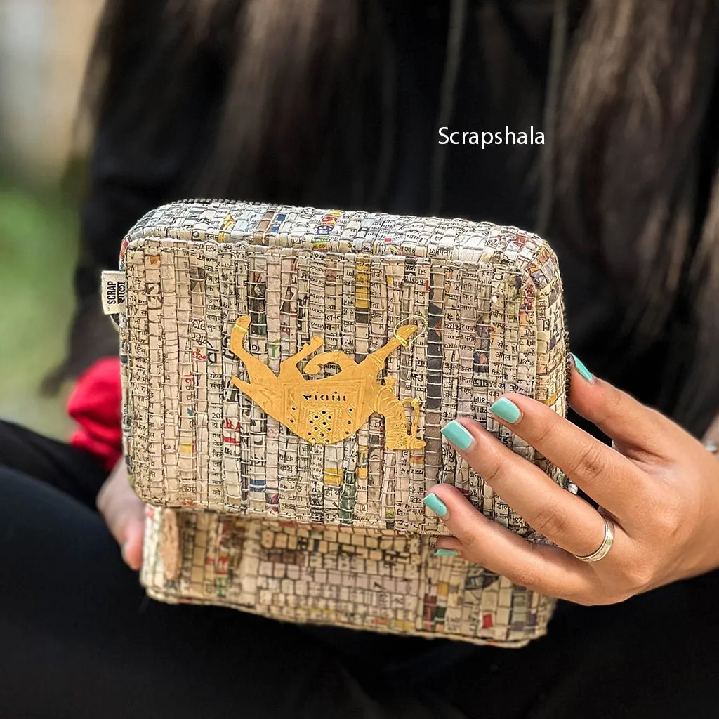 Jewellery Organizer Box | Space Saver | Metal Zipper Closer | Upcycled Newspaper | Handloom Textile