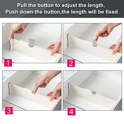 JONYJ Drawer Dividers/Organizer 4 Pack, Adjustable Separators 4" High Expandable from 11-17" for Bedroom, Bathroom, Closet, Office, Kitchen Storage, Strong Secure Hold, Foam Ends, Locks in Place