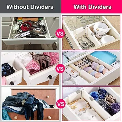 JONYJ Drawer Dividers/Organizer 4 Pack, Adjustable Separators 4" High Expandable from 11-17" for Bedroom, Bathroom, Closet, Office, Kitchen Storage, Strong Secure Hold, Foam Ends, Locks in Place