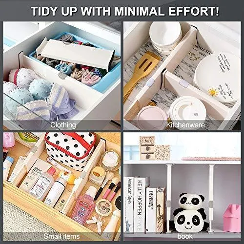JONYJ Drawer Dividers/Organizer 4 Pack, Adjustable Separators 4" High Expandable from 11-17" for Bedroom, Bathroom, Closet, Office, Kitchen Storage, Strong Secure Hold, Foam Ends, Locks in Place