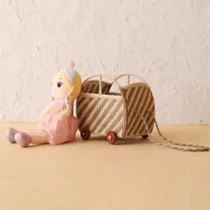 Jute & Cotton Storage Basket For Kids | Ella Storage Basket With Wheel | Brown & White