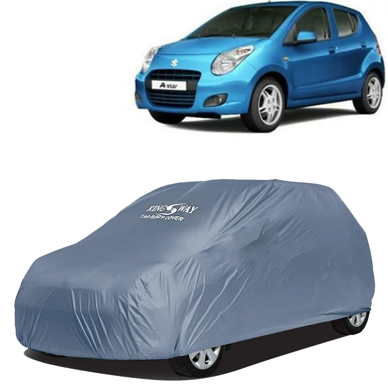 KINGSWAY® A Star Car Body Cover Dustproof for (Year 2008 to 2013) All Model, Compatible with Maruti Suzuki A Star Car Cover, Comes with Bird Droppings, Scratch, UV and Paint Protection, Grey Matty