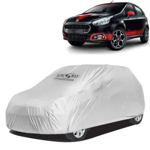 KINGSWAY® Abarth Punto Car Body Cover Dustproof for (Year 2015 to 2019) All Model, Compatible with Fiat Abarth Punto Car Cover, Comes with Bird Poop, Scratch, UV and Paint Protection, Silver Matty