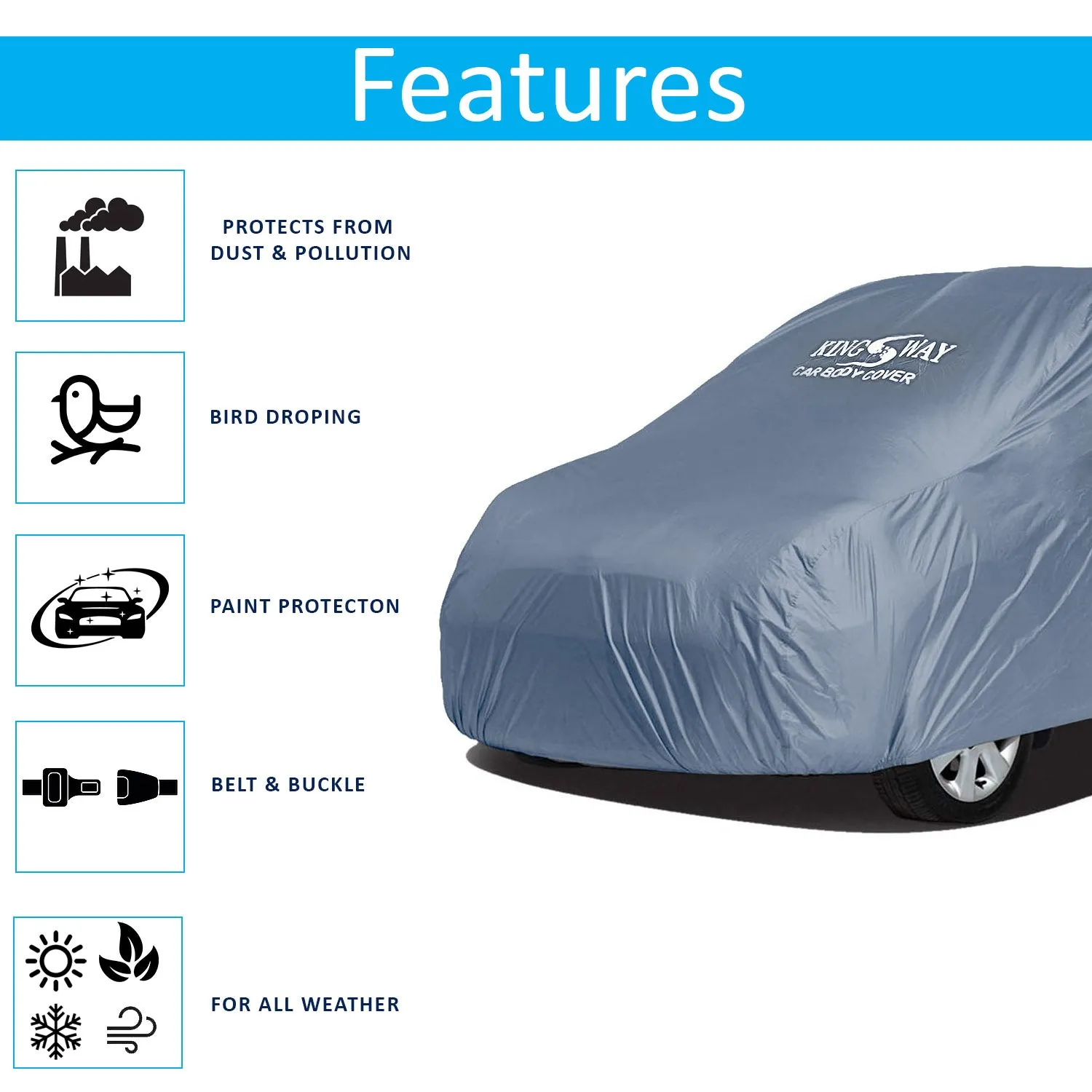 KINGSWAY® Baleno Car Body Cover Dustproof for (Year 2019 to 2022) All Model, Compatible with Maruti Suzuki Baleno Car Cover, Comes with Bird Droppings, Scratch, UV and Paint Protection, Grey Matty