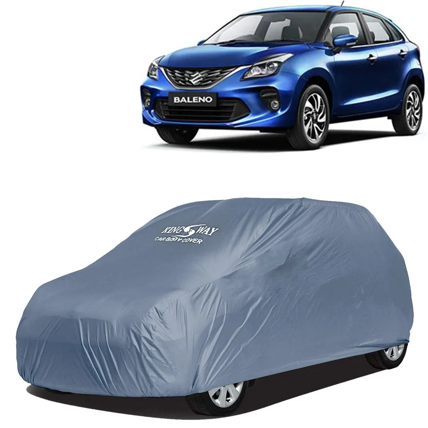 KINGSWAY® Baleno Car Body Cover Dustproof for (Year 2019 to 2022) All Model, Compatible with Maruti Suzuki Baleno Car Cover, Comes with Bird Droppings, Scratch, UV and Paint Protection, Grey Matty