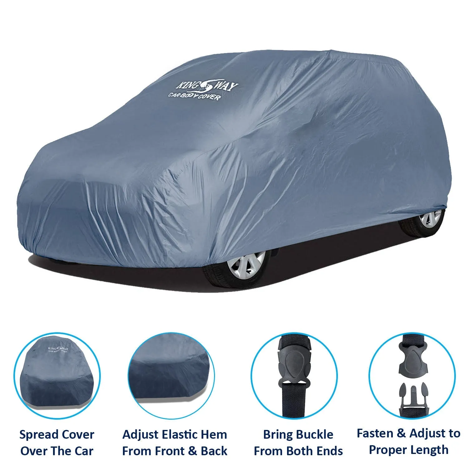 KINGSWAY® Baleno Car Body Cover Dustproof for (Year 2019 to 2022) All Model, Compatible with Maruti Suzuki Baleno Car Cover, Comes with Bird Droppings, Scratch, UV and Paint Protection, Grey Matty