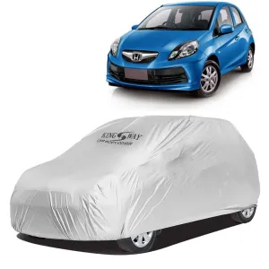KINGSWAY® Brio Car Body Cover Dustproof for (Year 2011 to 2019) All Model, Compatible with Honda Brio Car Cover, Comes with Bird Droppings, Scratch, UV and Paint Protection, Silver Matty