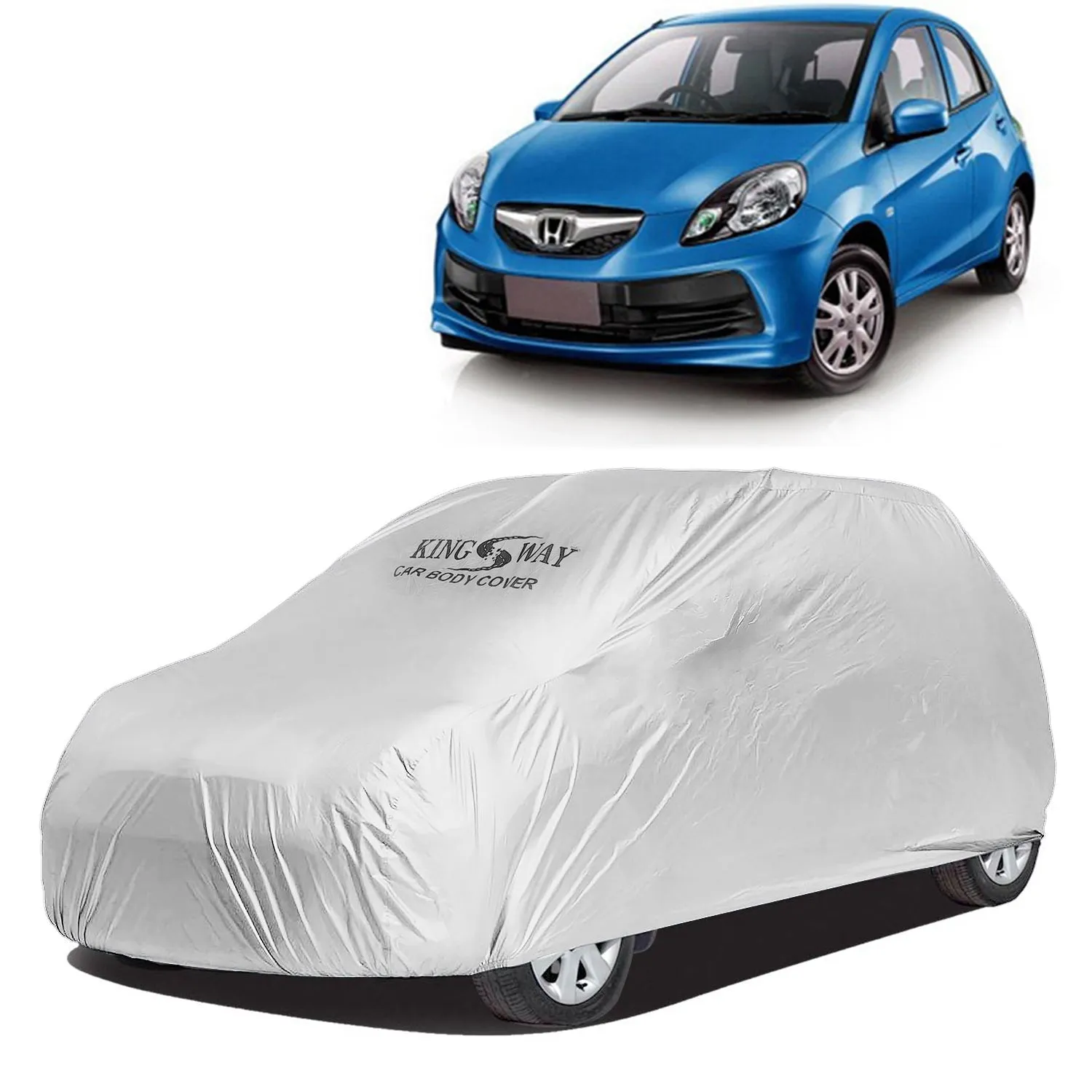 KINGSWAY® Brio Car Body Cover Dustproof for (Year 2011 to 2019) All Model, Compatible with Honda Brio Car Cover, Comes with Bird Droppings, Scratch, UV and Paint Protection, Silver Matty