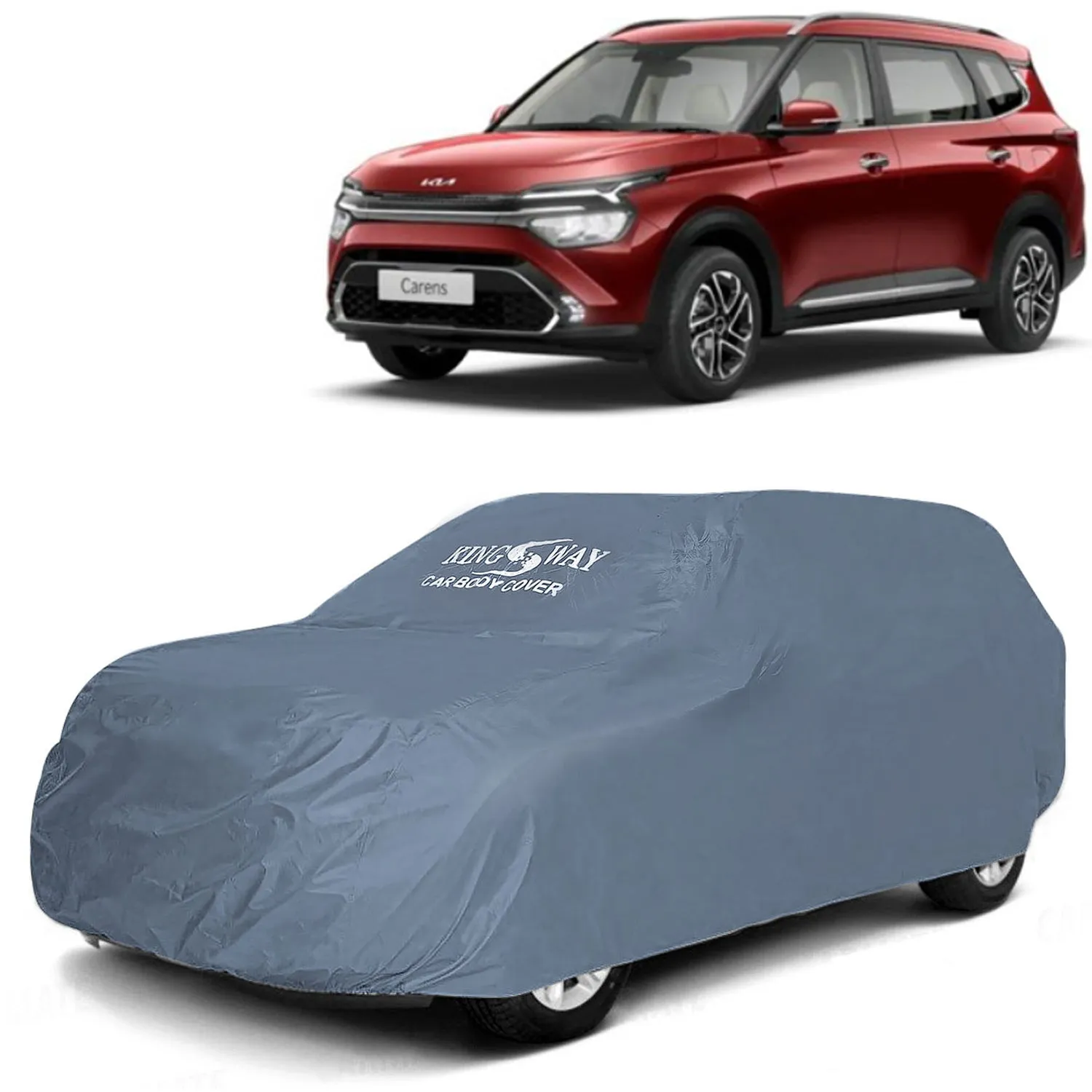 KINGSWAY® Carens Car Body Cover Dustproof for (Year 2022 Onwards) All Model, Compatible with Kia Carens Car Cover, Comes with Bird Droppings, Scratch, UV and Paint Protection, Grey Matty