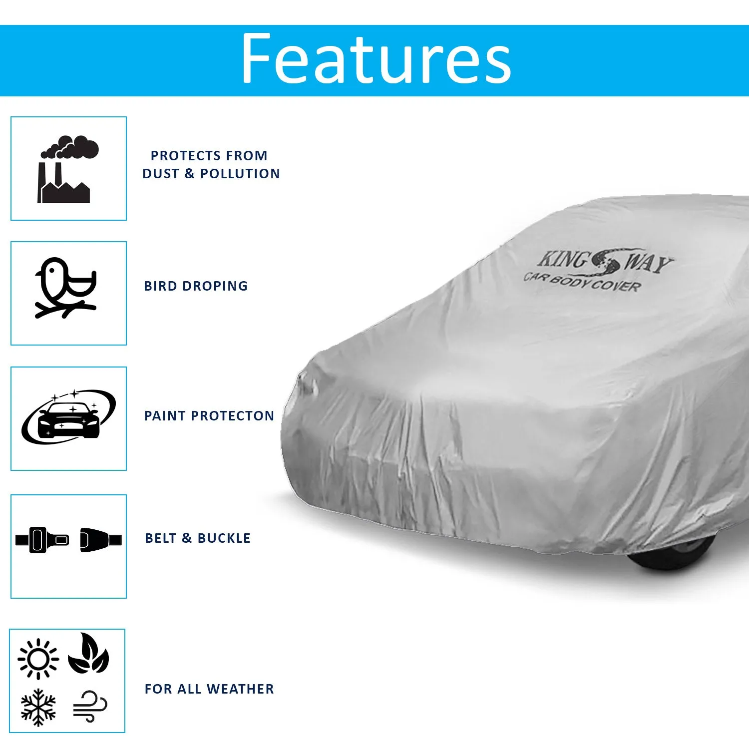 KINGSWAY® City Car Body Cover Dustproof for (Year 2009 to 2013) All Model, Compatible with Honda City Car Cover, Comes with Bird Droppings, Scratch, UV and Paint Protection, Silver Matty