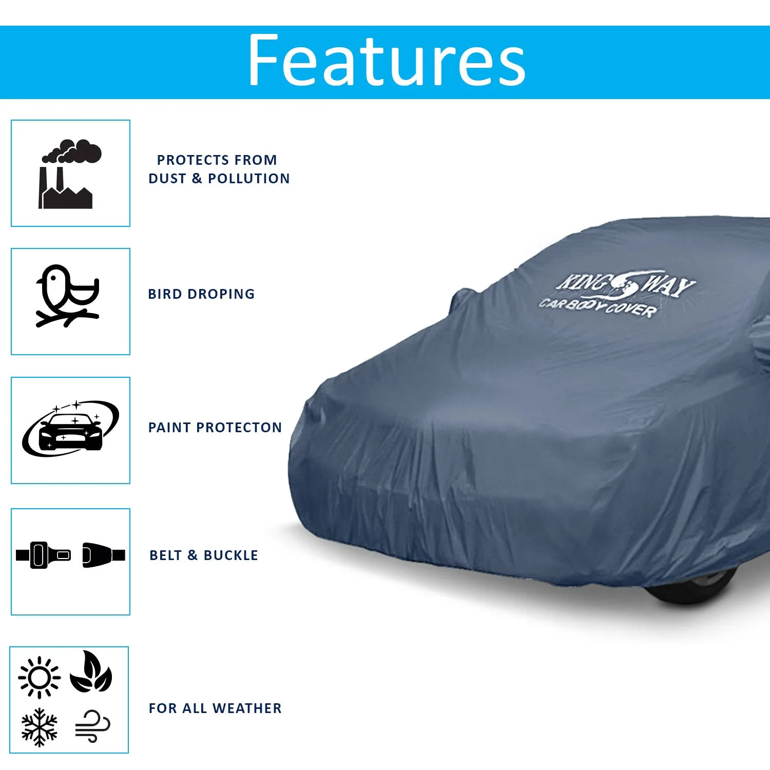 KINGSWAY® City Car Body Cover Dustproof with Mirror Pockets for (Year 2014 to 2016), Compatible with Honda City Car Cover, Comes with Bird Poop, Scratch, UV and Paint Protection, Grey Matty