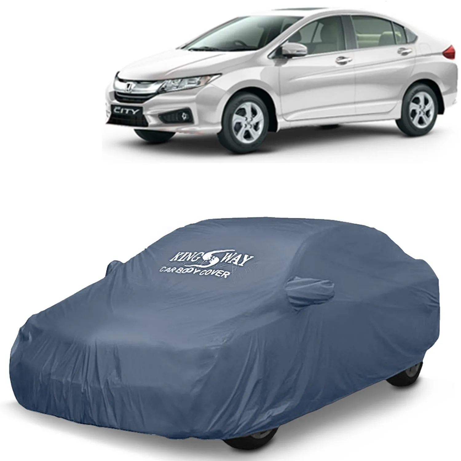 KINGSWAY® City Car Body Cover Dustproof with Mirror Pockets for (Year 2014 to 2016), Compatible with Honda City Car Cover, Comes with Bird Poop, Scratch, UV and Paint Protection, Grey Matty