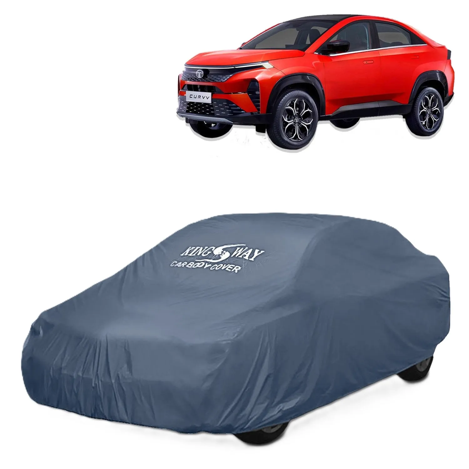 KINGSWAY® Curvv Car Body Cover Dustproof for (Year 2024 Onwards) All Model, Compatible with Tata Curvv Car Cover, Comes with Bird Droppings, Scratch, UV and Paint Protection, Grey Matty