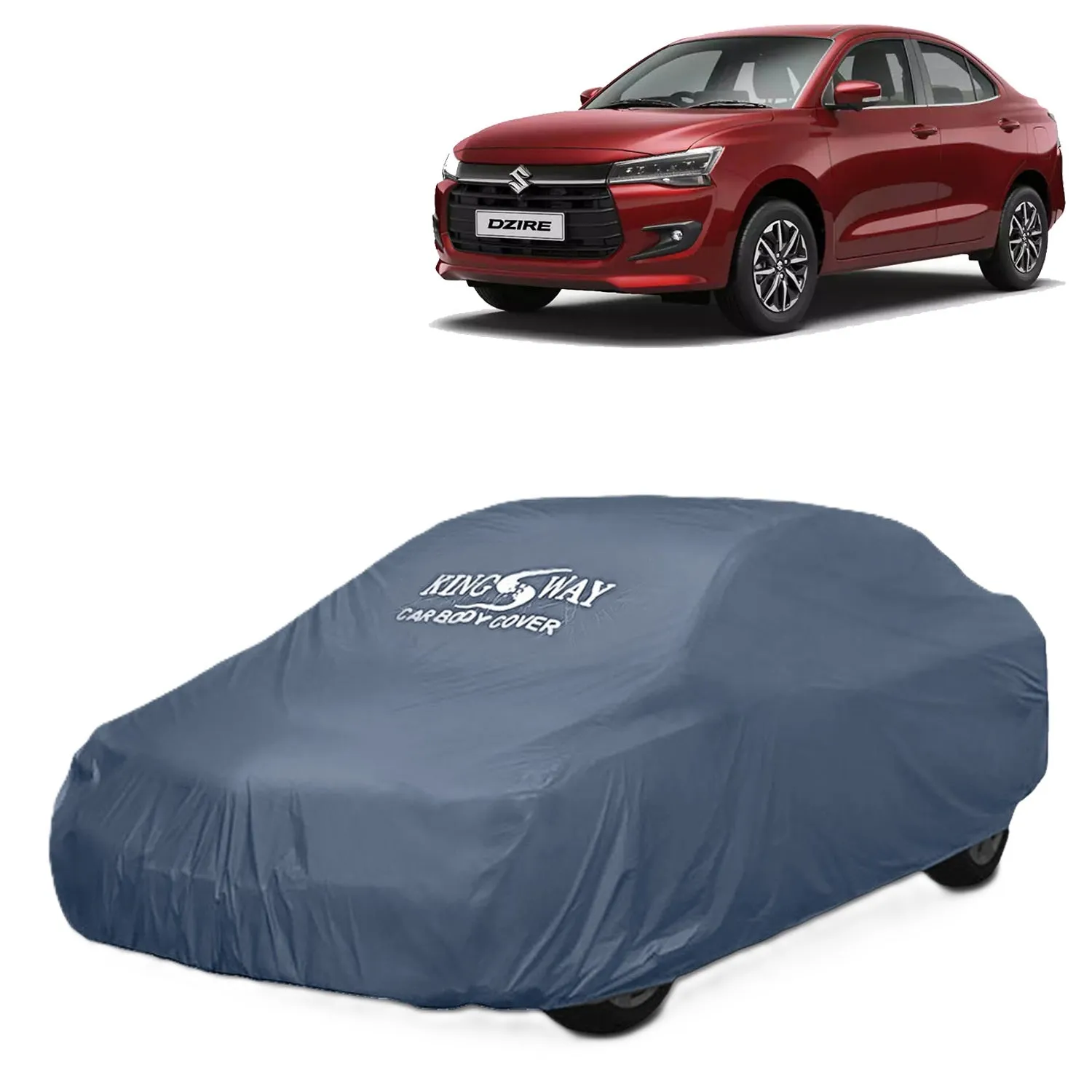 KINGSWAY® Dzire Car Body Cover Dustproof for (Year 2024 Onwards) All Model, Compatible with Maruti Suzuki Dzire Car Cover, Comes with Bird Droppings, Scratch, UV and Paint Protection, Grey Matty