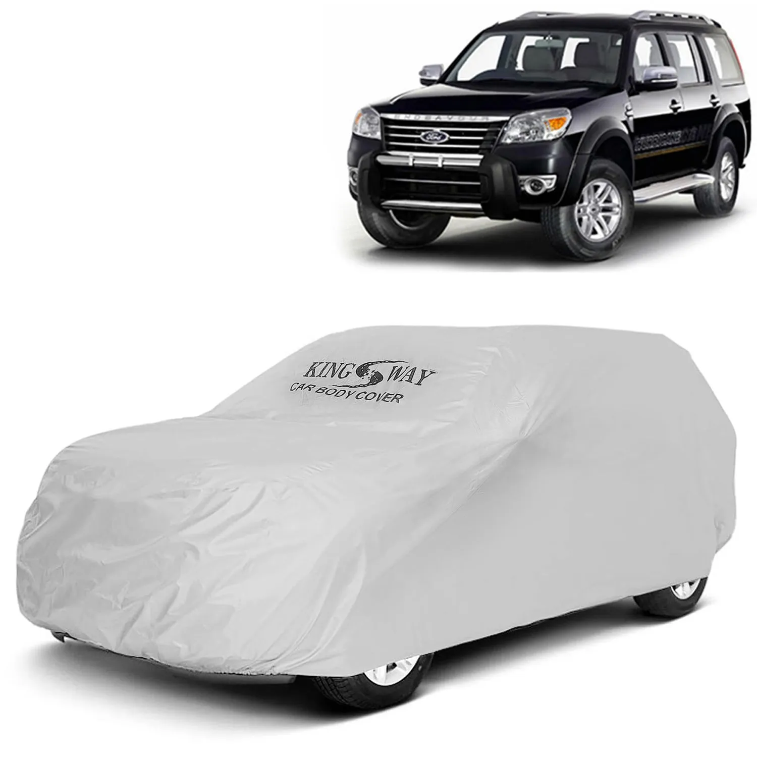 KINGSWAY® Endeavour Car Body Cover Dustproof for (Year 2009 to 2015) All Model, Compatible with Ford Endeavour Car Cover, Comes with Bird Droppings, Scratch, UV and Paint Protection, Silver Matty