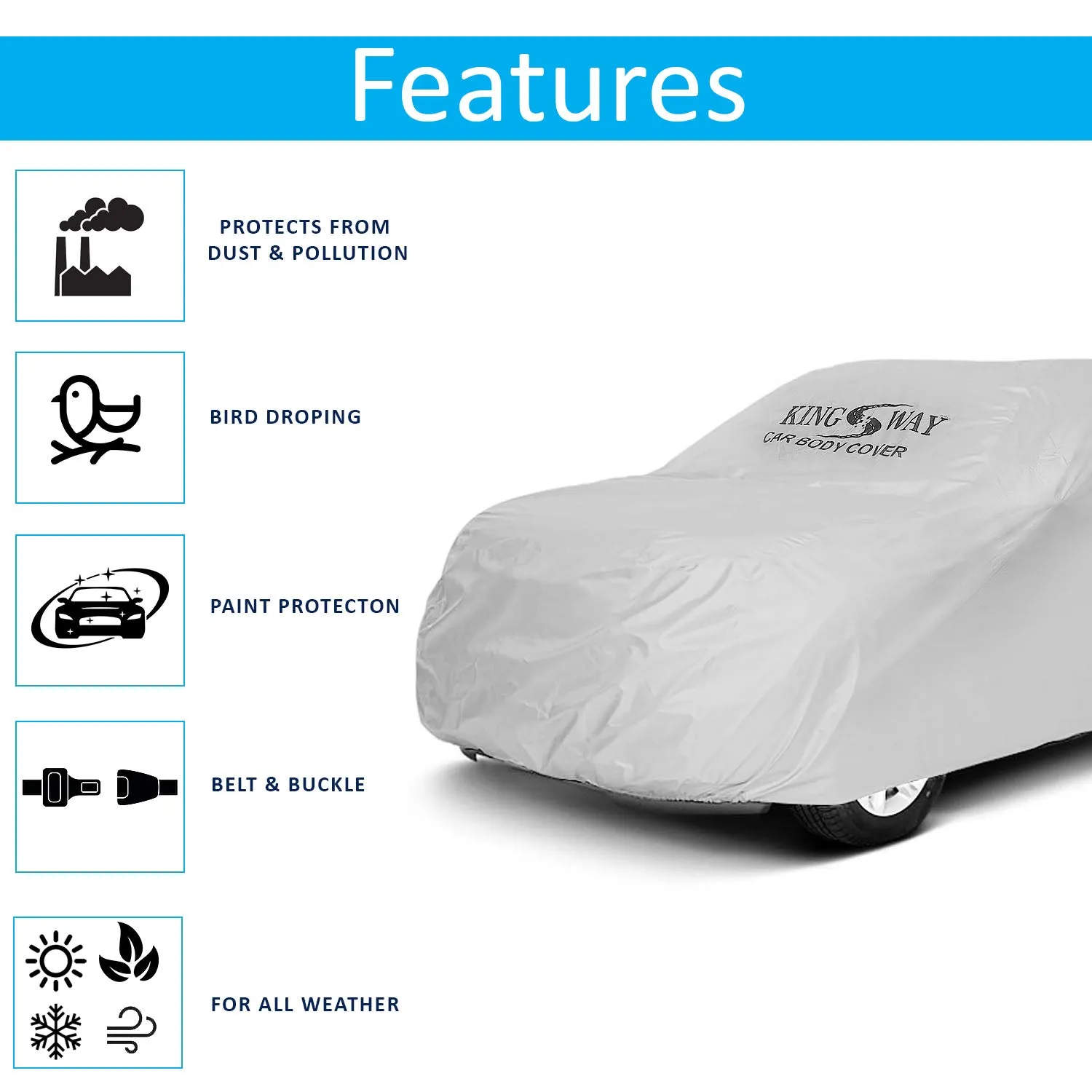 KINGSWAY® Endeavour Car Body Cover Dustproof for (Year 2009 to 2015) All Model, Compatible with Ford Endeavour Car Cover, Comes with Bird Droppings, Scratch, UV and Paint Protection, Silver Matty