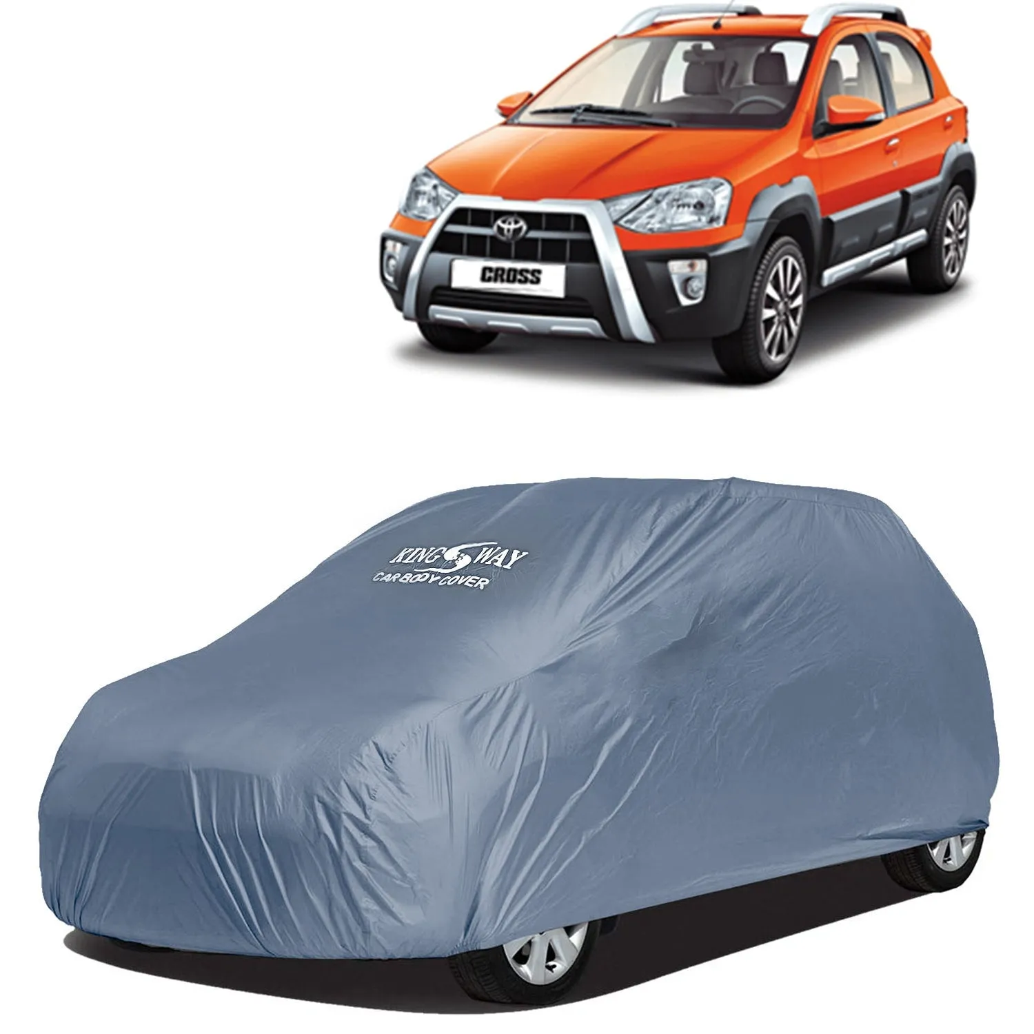 KINGSWAY® Etios Cross Car Body Cover Dustproof for (Year 2014 to 2020) All Model, Compatible with Toyota Etios Cross Car Cover, Comes with Bird Droppings, Scratch, UV and Paint Protection, Grey Matty