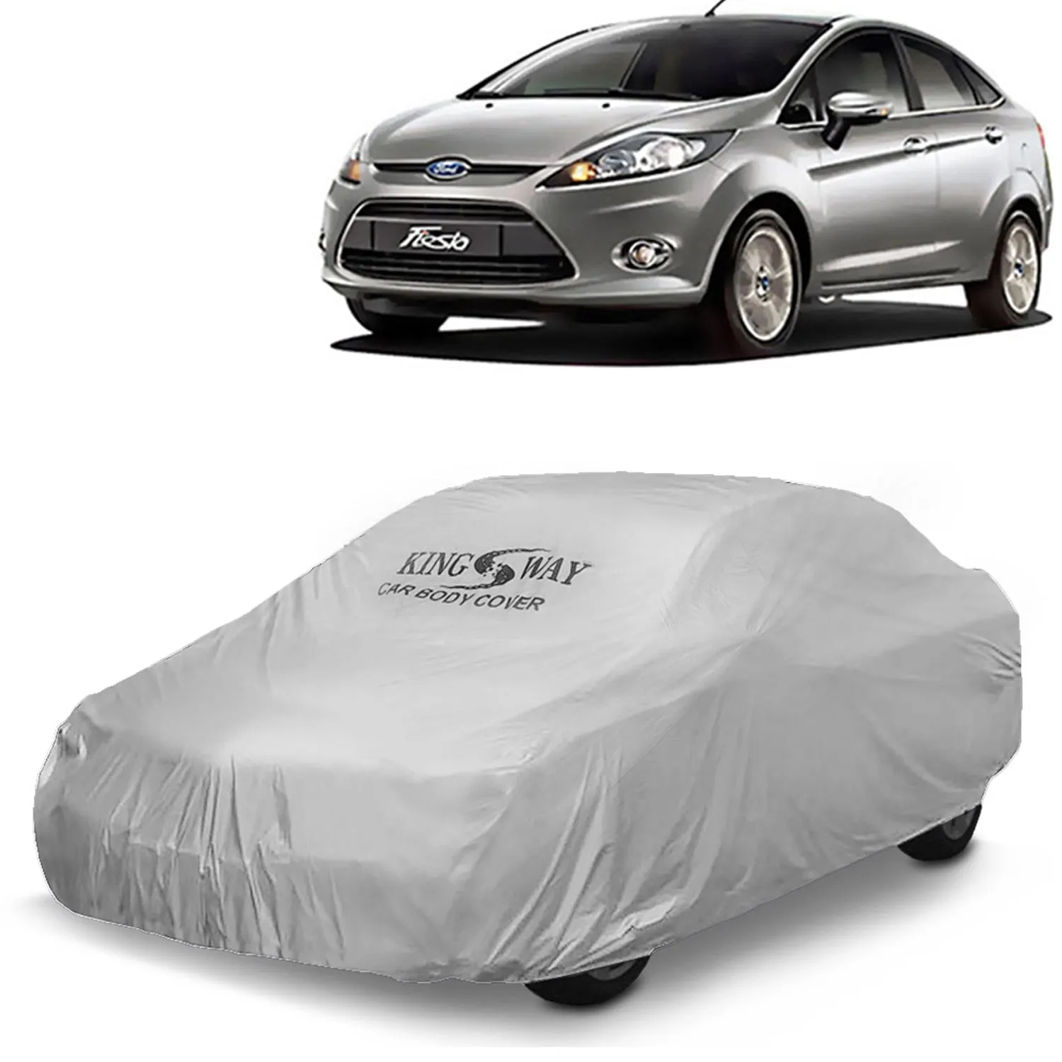 KINGSWAY® Fiesta Car Body Cover Dustproof for (Year 2011 to 2021) All Model, Compatible with Ford Fiesta Car Cover, Comes with Bird Droppings, Scratch, UV and Paint Protection, Silver Matty