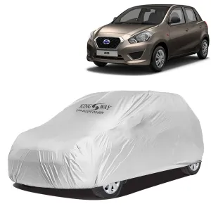 KINGSWAY® Go Car Body Cover Dustproof for (Year 2014 to 2020) All Model, Compatible with Datsun Go Car Cover, Comes with Bird Droppings, Scratch, UV and Paint Protection, Silver Matty