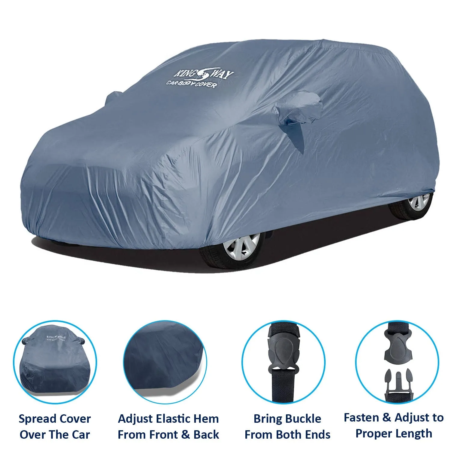 KINGSWAY® I10 Car Body Cover Dustproof with Mirror Pockets for (Year 2010 to 2013), Compatible with Hyundai I10 Car Cover, Comes with Bird Poop, Scratch, UV and Paint Protection, Grey Matty